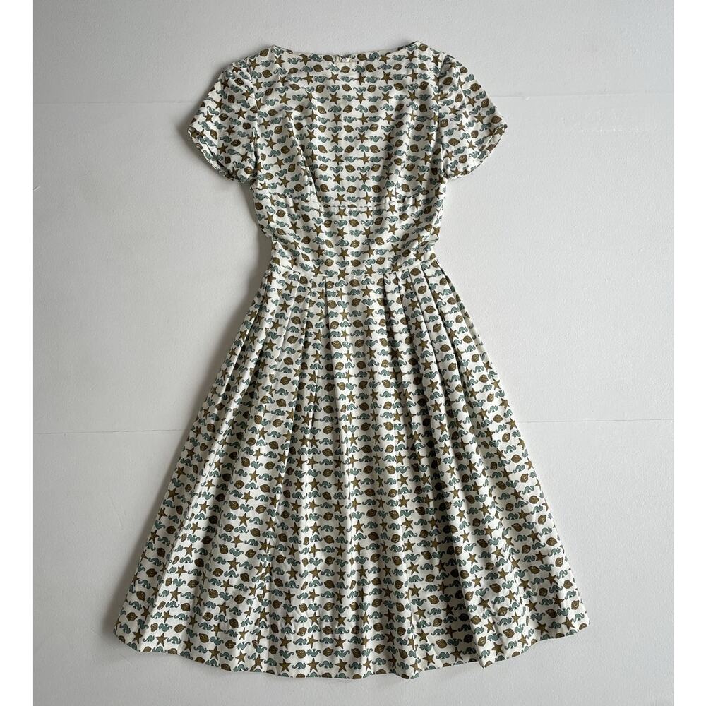 Vtg 50s 60s Ocean Seahorse Novelty Patterned Full Pleated Dress / XS/S Retro